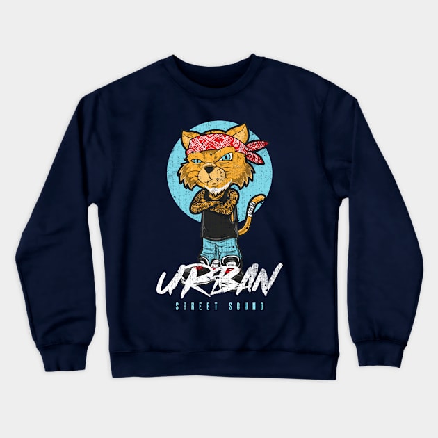 Urban Street Sound Cat Design Crewneck Sweatshirt by Stevie26